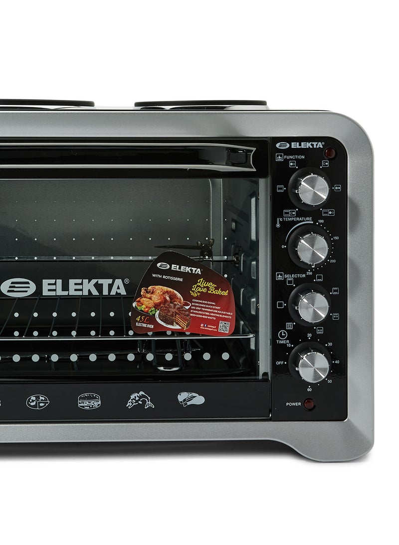 ELEKTA - Electric Oven 45L With 2 Hot Plate And Rotisserie 45.0 L EBRO-444HP(A) Silver/Black - Image 1