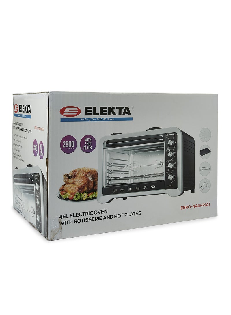 ELEKTA - Electric Oven 45L With 2 Hot Plate And Rotisserie 45.0 L EBRO-444HP(A) Silver/Black - Image 1