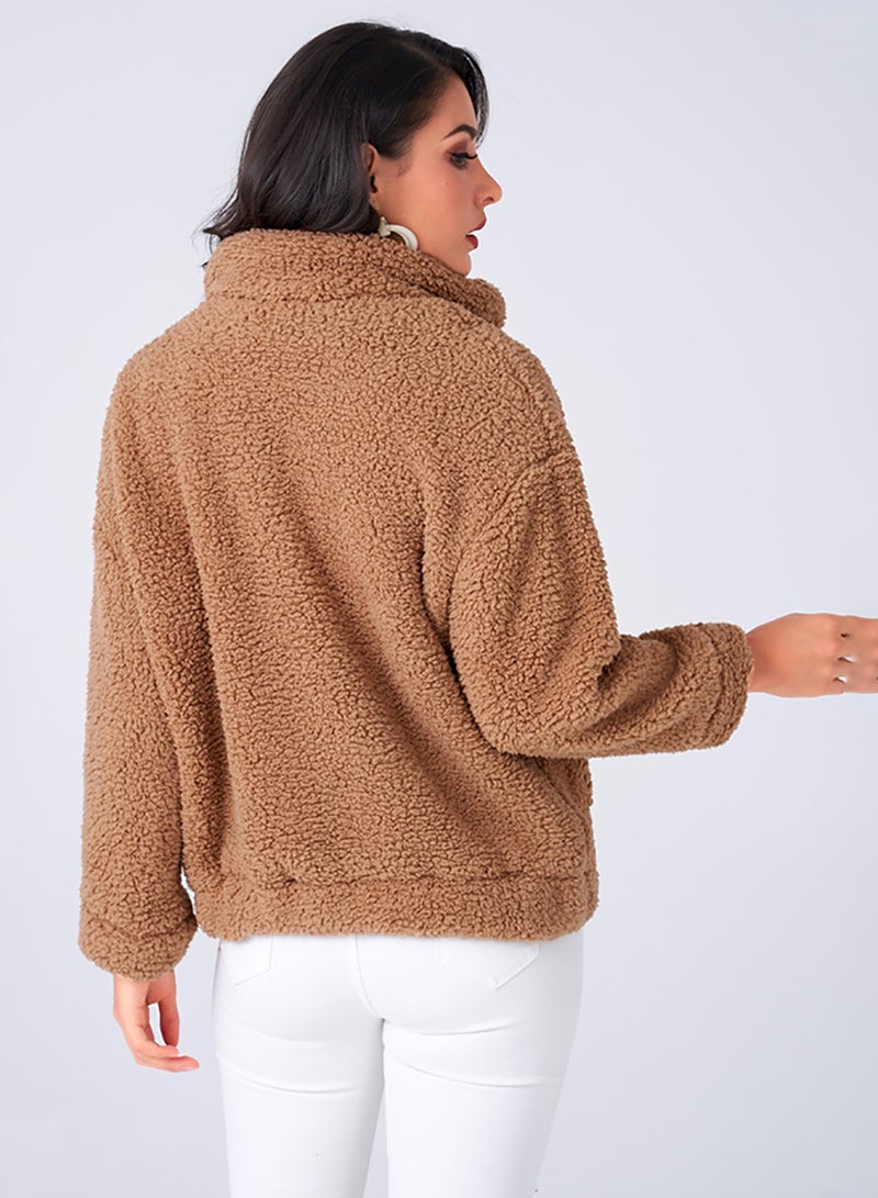 Long Sleeve Solid Design Jacket Brown  - Image 2