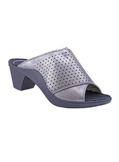 Leather Slip On Pumps Silver