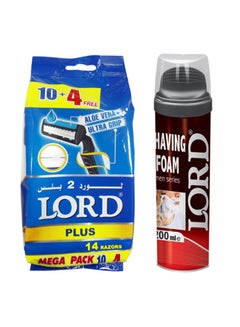 Disposable Razor Twin Blades With Lubricating Strip (10+4 Counts) With Shaving Cream