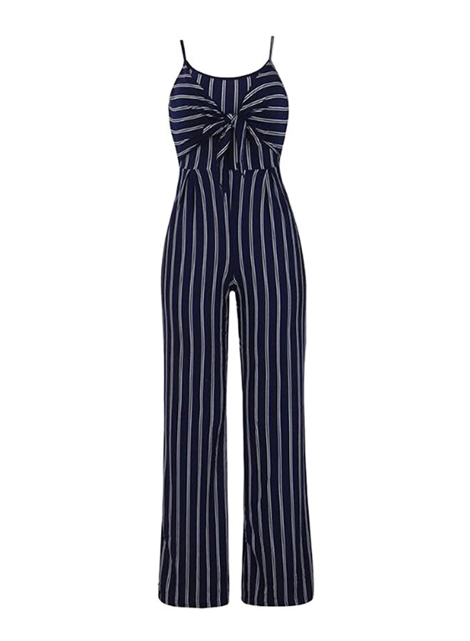 O Neck Striped Sleeveless Jumpsuit Blue  - Image 2