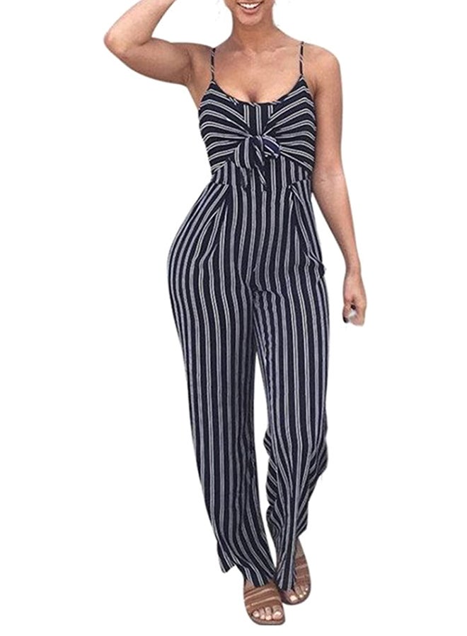 O Neck Striped Sleeveless Jumpsuit Blue  - Image 3