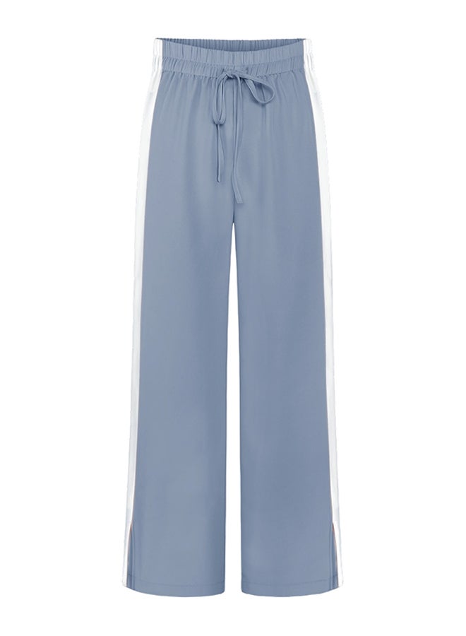 Wide Leg Pants High Waist Split Striped Pants Blue  - Image 1