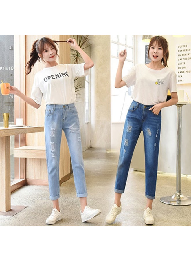 بنطال جينز عصري ب 9 فتحات أزرق داكن - Image 2