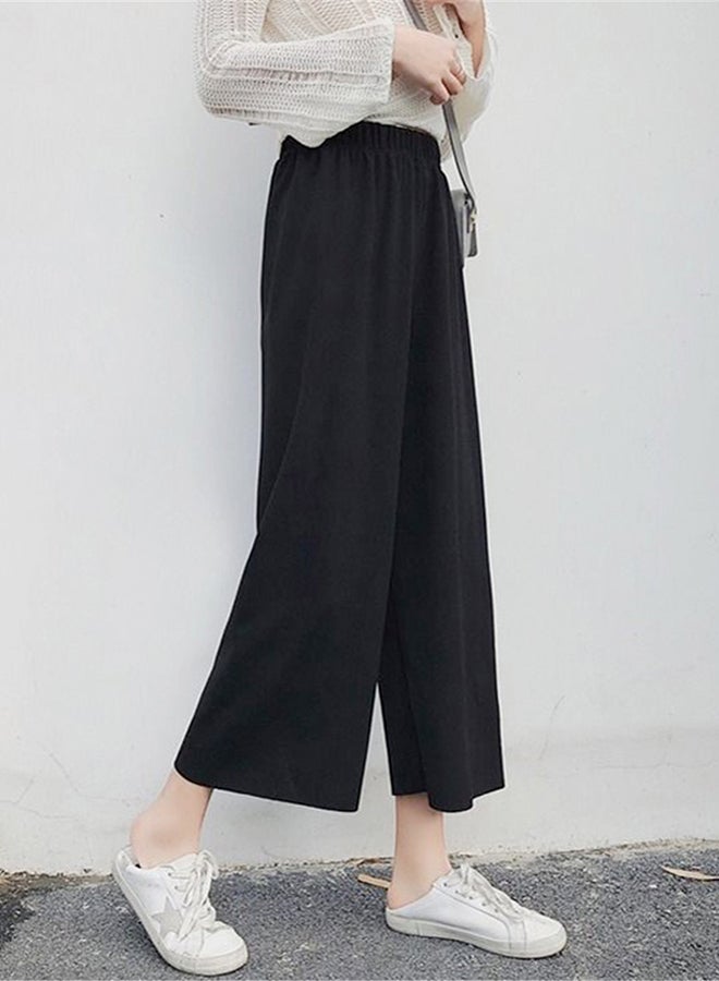 Wide Leg Pants Solid High Waist Loose Pants Black  - Image 3