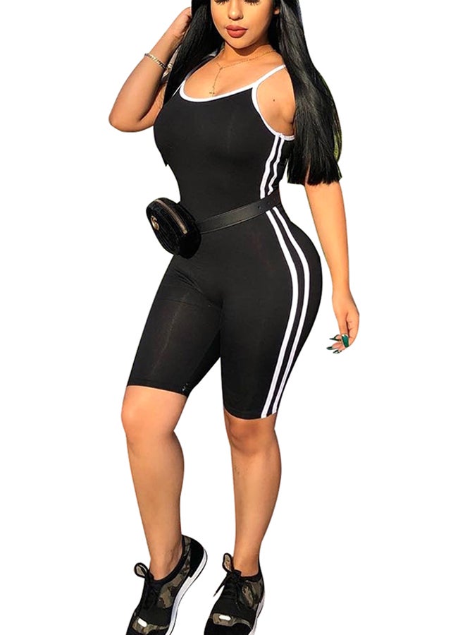 Fashion Casual Striped Slip Playsuit Black - Image 1