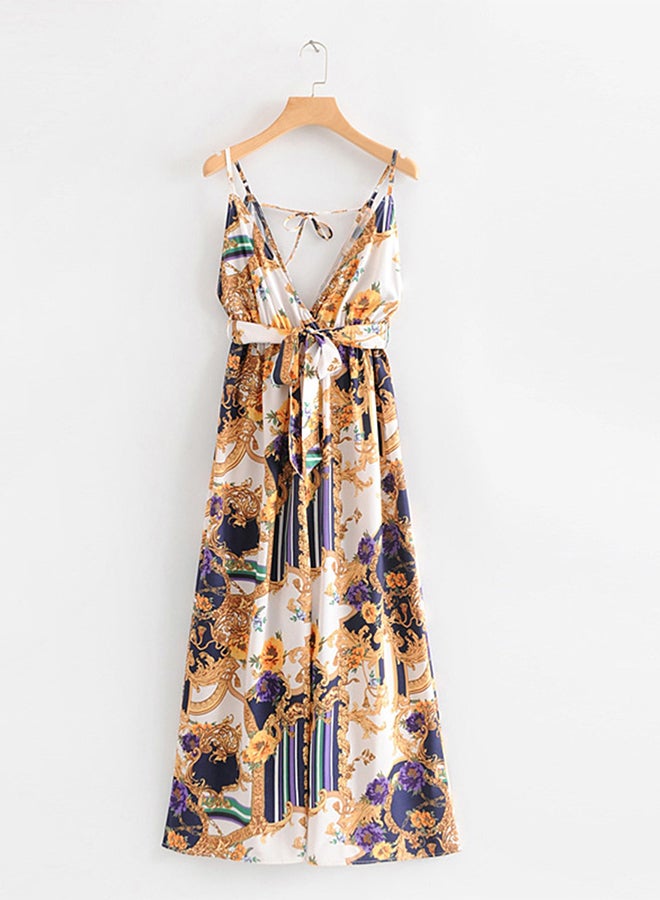 V Neck Floral Print Sleeveless Jumpsuit Multicolor - Image 3
