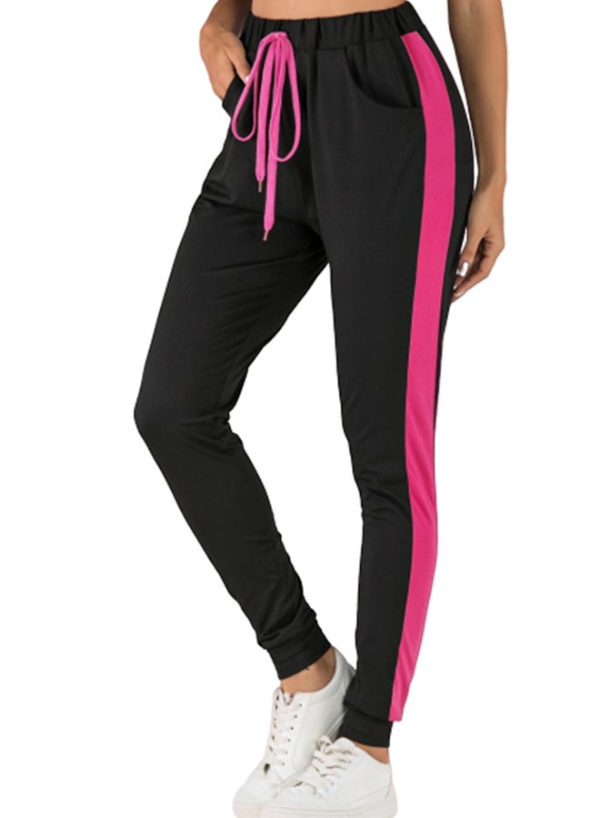 Casual Pants High Waist Waist Drawstring Colorblock Patchwork Pants Black - Image 1