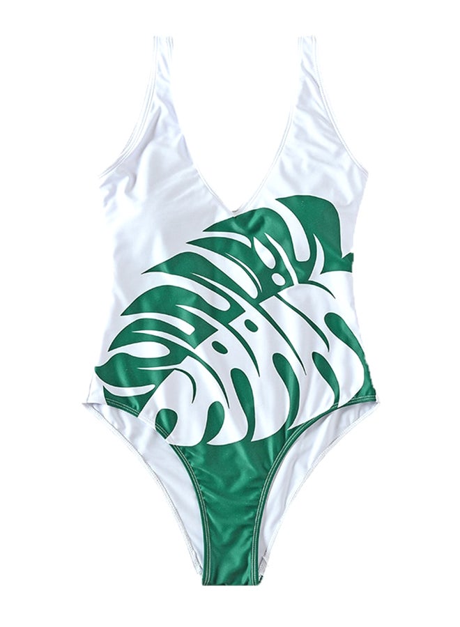Generic - Bikini Suit V Neck Leaves Pattern Block Beach Swimwear Multicolor - Image 1