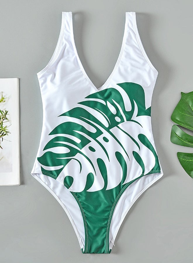 Generic - Bikini Suit V Neck Leaves Pattern Block Beach Swimwear Multicolor - Image 1