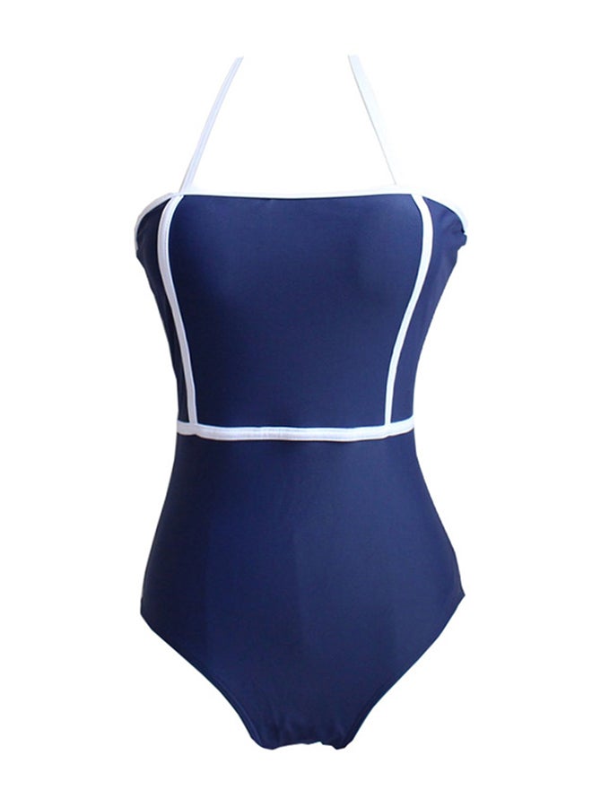 Brief Block Spaghetti Straps One Piece Tankini Sapphire Blue  - Image 1