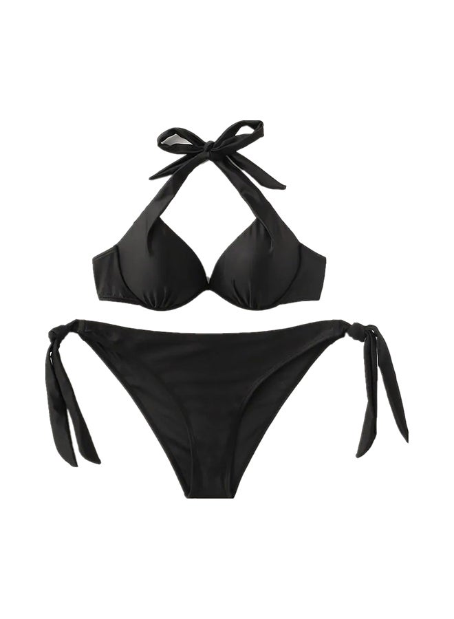 2-Piece Solid Halterneck Bikini Set Black - Image 1