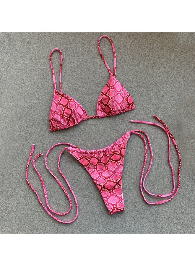 2-Piece Snake Print Bikini Set Pink - Image 2