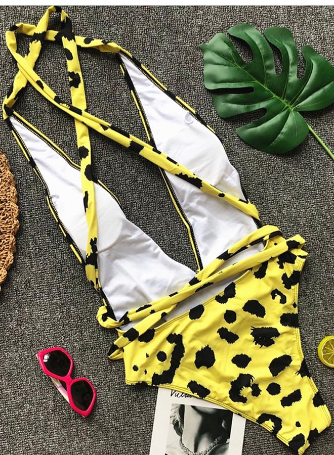 Generic - Sleeveless V Neck Leopard Pattern Swimwear Multicolor - Image 1
