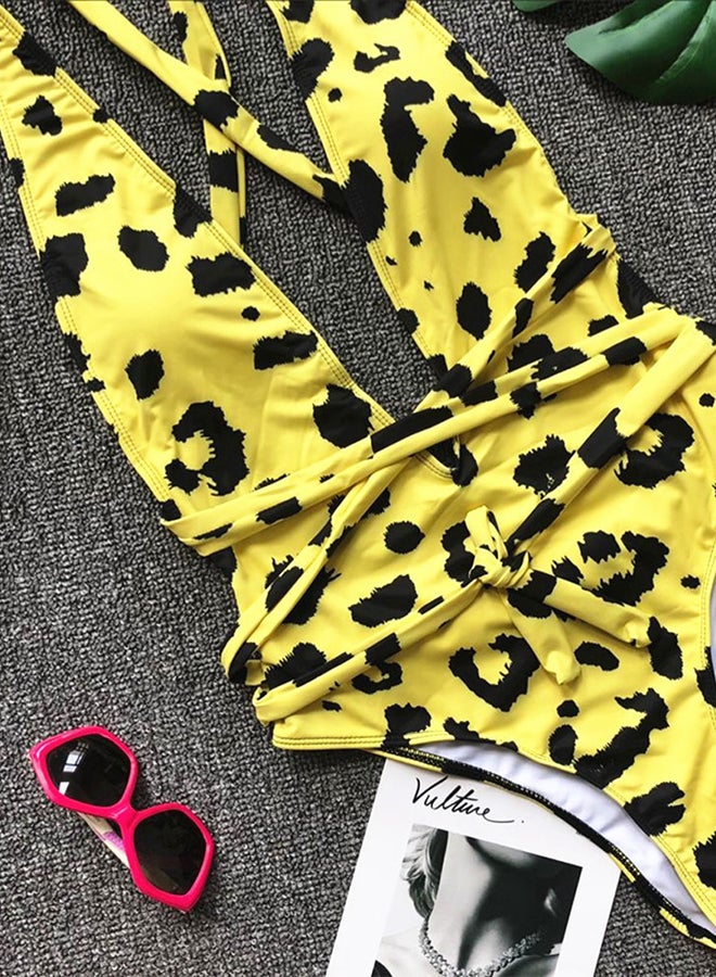 Generic - Sleeveless V Neck Leopard Pattern Swimwear Multicolor - Image 1