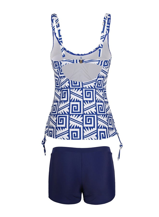 Suit Fashion Ethnic Style Floral Pattern Tankini Set Navy  - Image 3