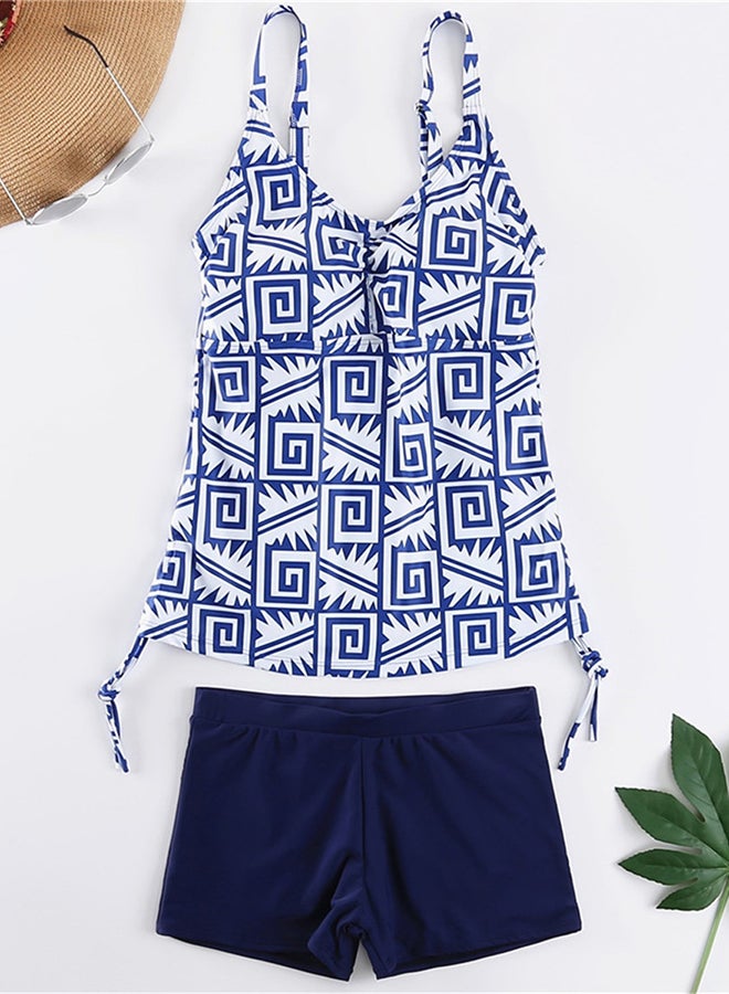 Suit Fashion Ethnic Style Floral Pattern Tankini Set Navy  - Image 2