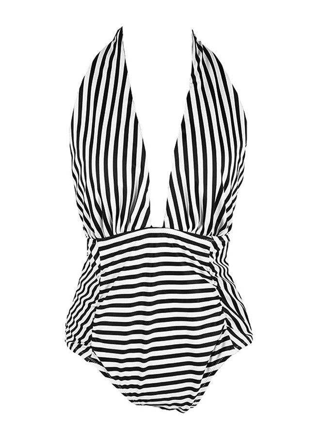Swimsuit Faddish Striped Pattern Deep V Neck Sleeveless One Piece Tankini Multicolor  - Image 2