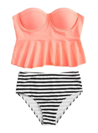 2-Piece Swimsuits Solid Push Up Top Striped Pattern Bikini Set Multicolor - v1573648936/N31879858V_1