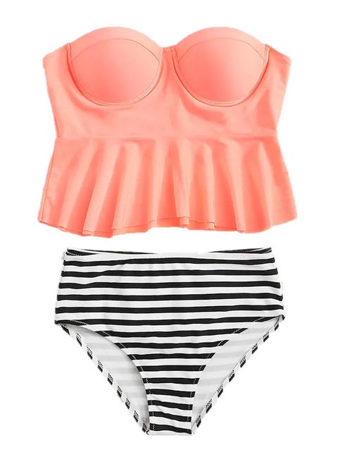 2-Piece Swimsuits Solid Push Up Top Striped Pattern Bikini Set Multicolor