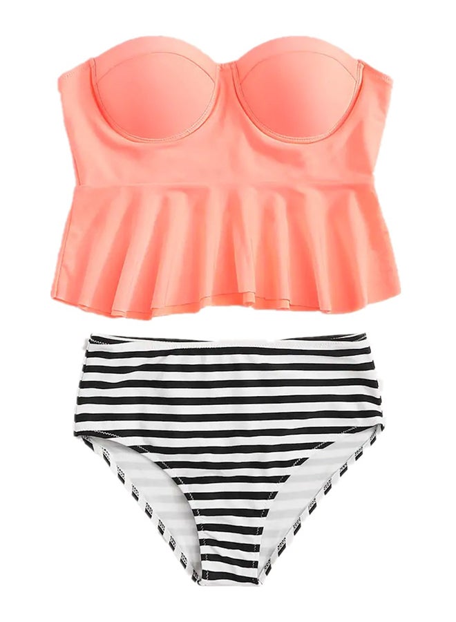 2-Piece Swimsuits Solid Push Up Top Striped Pattern Bikini Set Multicolor