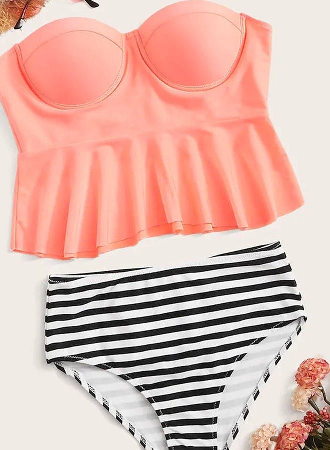 2-Piece Swimsuits Solid Push Up Top Striped Pattern Bikini Set Multicolor