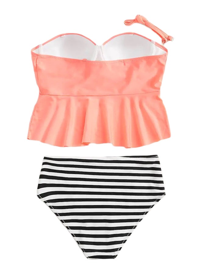 2-Piece Swimsuits Solid Push Up Top Striped Pattern Bikini Set Multicolor
