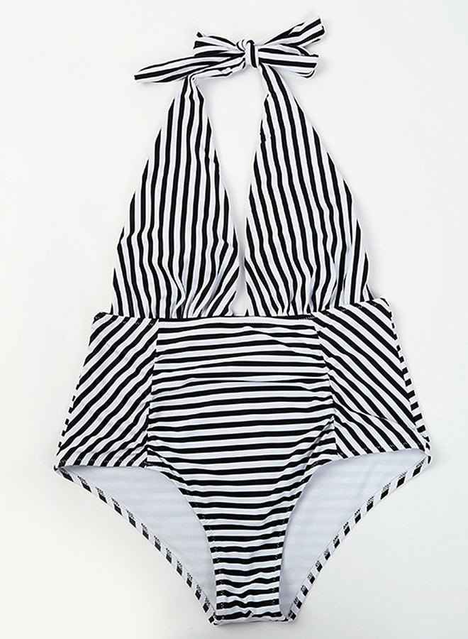 Swimsuit Faddish Striped Pattern Deep V Neck Sleeveless One Piece Tankini Multicolor  - Image 3