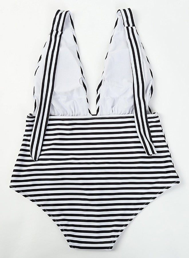 Swimsuit Faddish Striped Pattern Deep V Neck Sleeveless One Piece Tankini Multicolor  - Image 4
