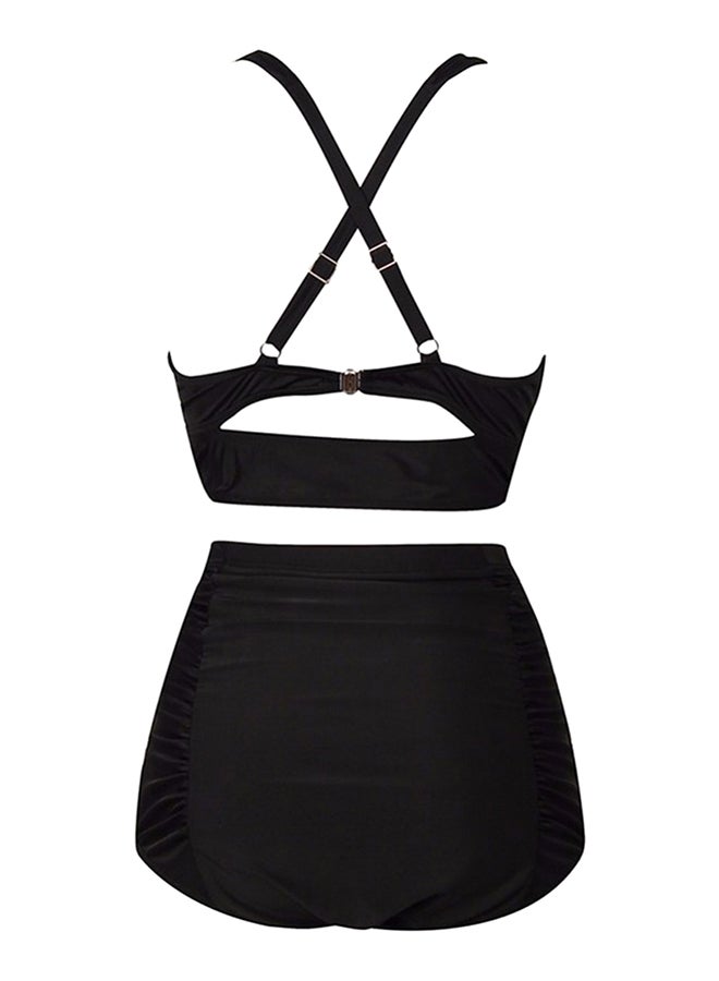 Generic High Waist Crossover Straps Tankini Set Black  - Image 3