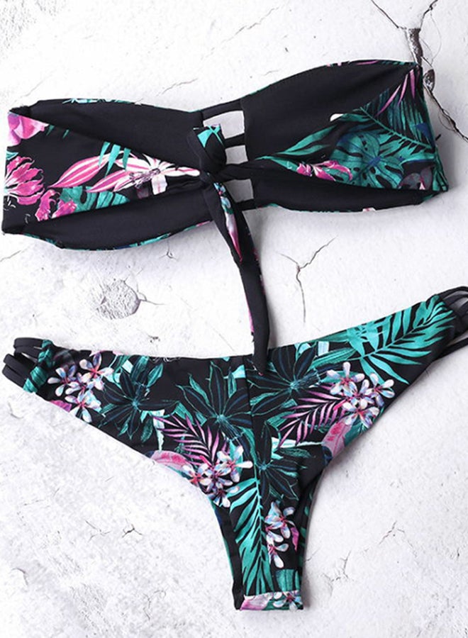 2-Piece Bikini Off Shoulder Flowers Print Sweet Elastic Comfy Swimwear Set Multicolour - Image 4