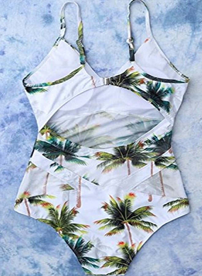 Tree Pattern Back Hollow Out Spaghetti Straps One Piece Tankini Multicolor - Image 2