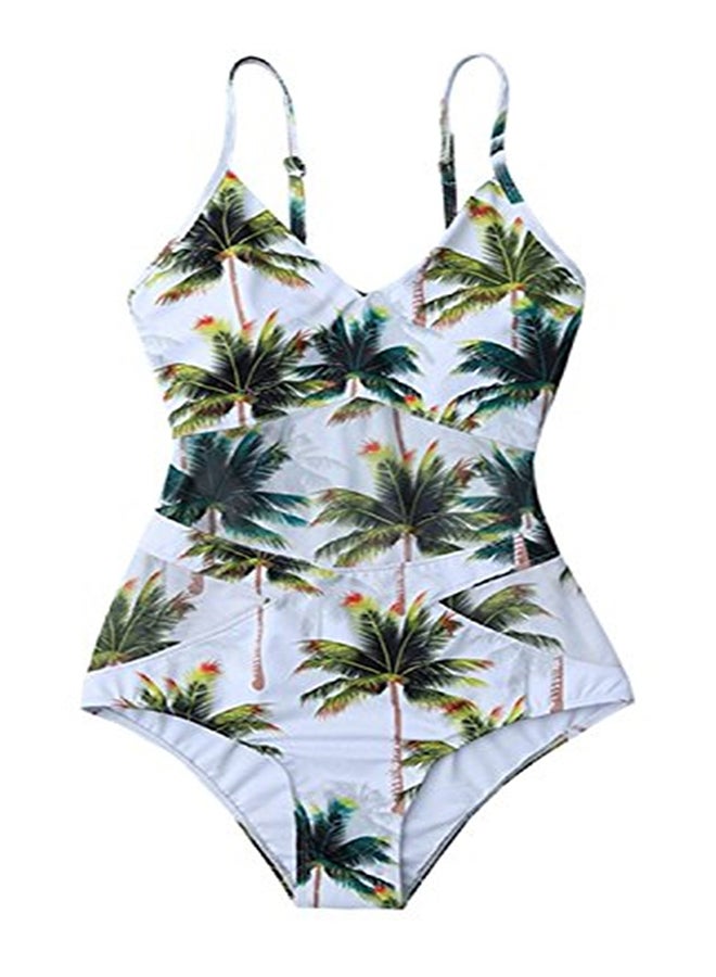 Tree Pattern Back Hollow Out Spaghetti Straps One Piece Tankini Multicolor - Image 1