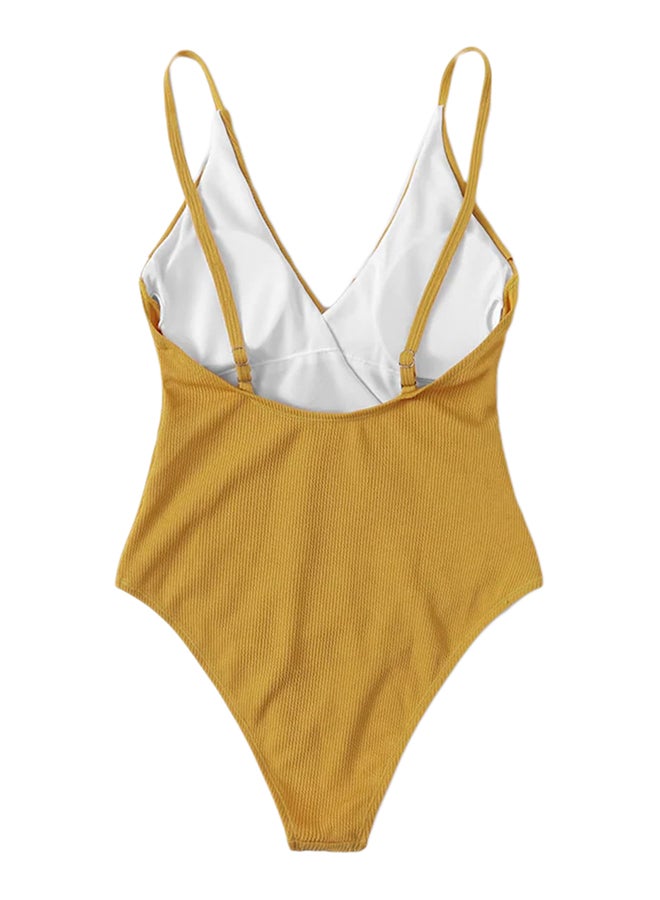 Generic - V Neck Ruffles Design Sweet Solid Swimwear Yellow - Image 1