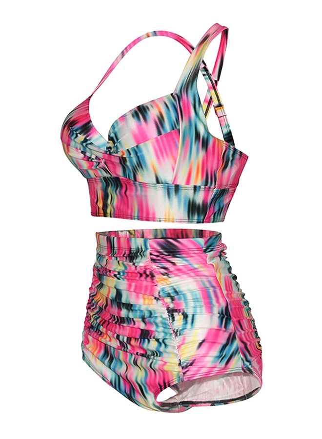 Printed Crossover Strap High Waist Bikini Set Multicolor  - Image 4