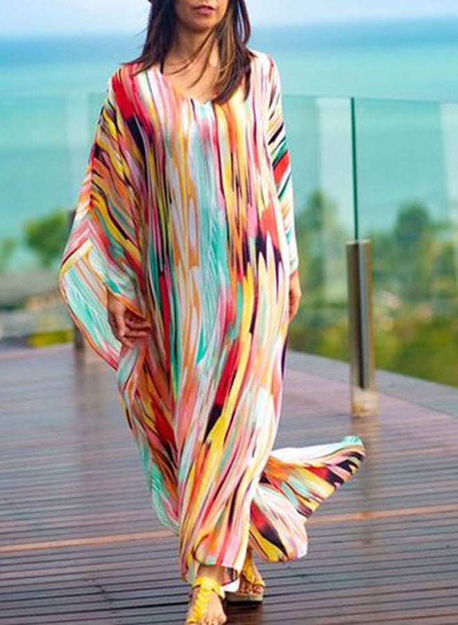 O Neck Long Sleeve Block Beach Dress Multicolour - Image 2