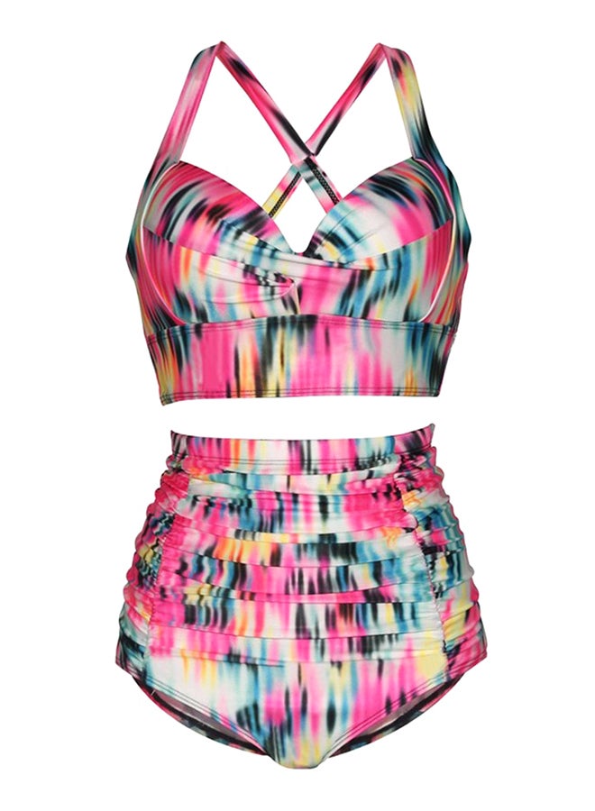 Printed Crossover Strap High Waist Bikini Set Multicolor  - Image 2