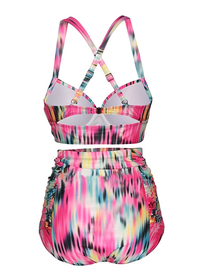 Printed Crossover Strap High Waist Bikini Set Multicolor  - Image 3