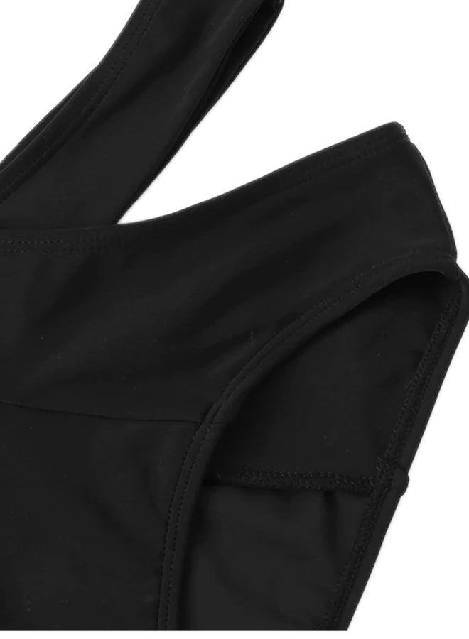 2-Piece Swimming Solid Elastic Breathable Bikini Set Black - Image 4