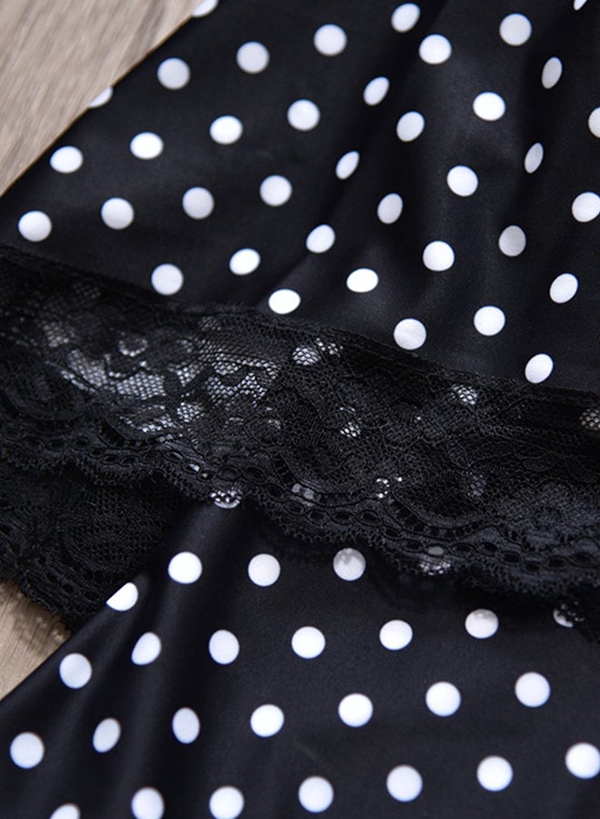 Ruffles Patchwork Design Polka Dots Sweet Breathable Swimwear Black - Image 3