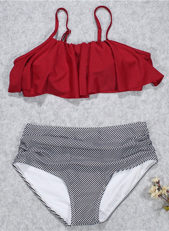 Fashion Ruffles High Waist Beach Bikini Set Red - Image 2
