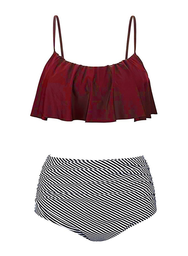 Fashion Ruffles High Waist Beach Bikini Set Red - Image 1