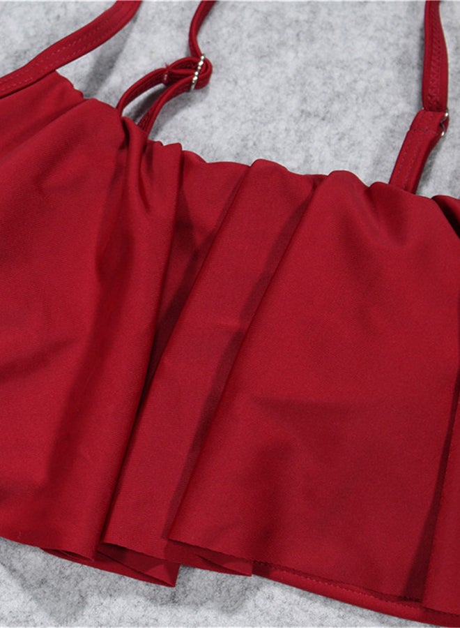 Fashion Ruffles High Waist Beach Bikini Set Red - Image 3
