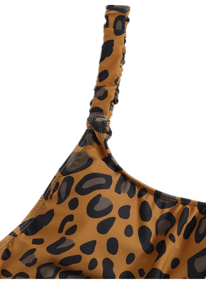 One Piece Bikini Leopard Print Elastic Breathable Swimwear Multicolor - Image 4