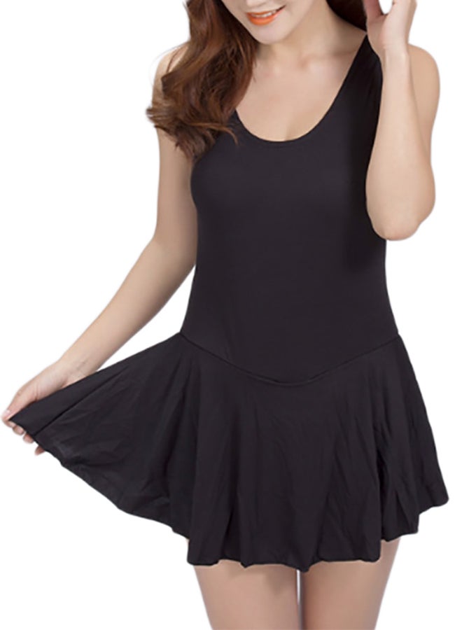 Solid One Piece Swimwear Dress Black - Image 1