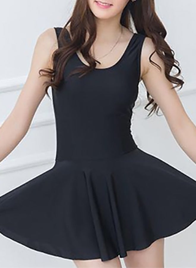 Solid One Piece Swimwear Dress Black - Image 2