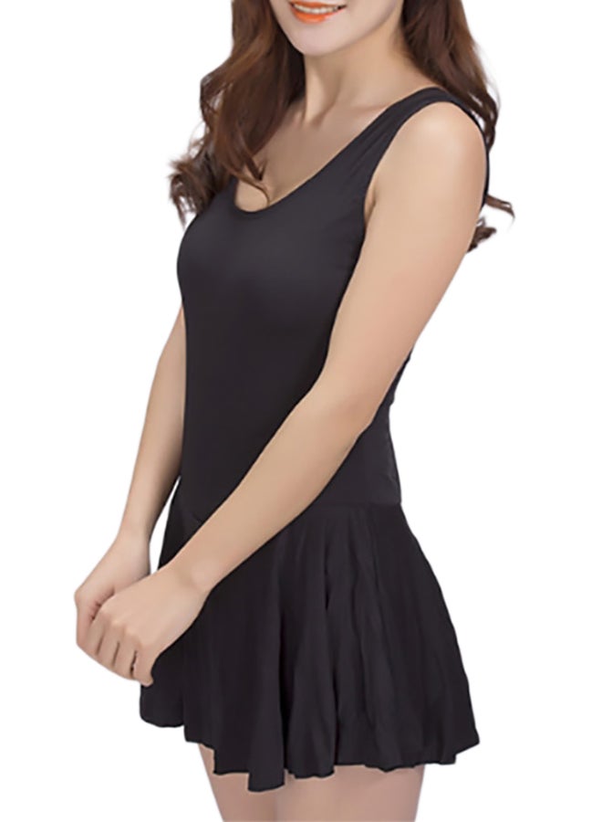 Solid One Piece Swimwear Dress Black - Image 3