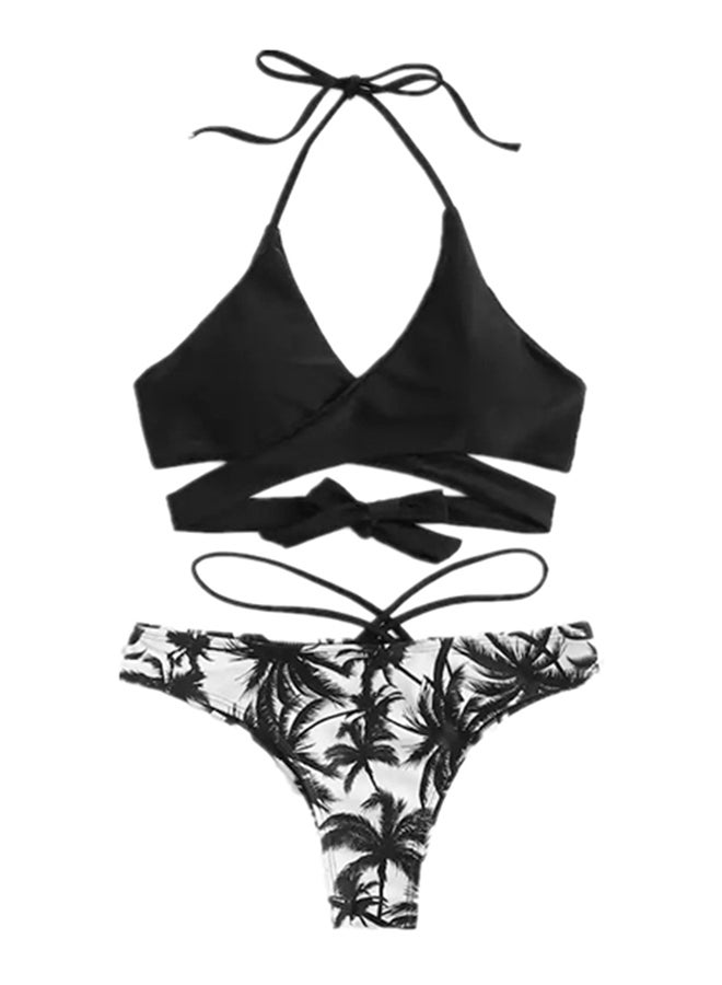 2-Piece Bikinis Floral Hollow Out Fashion Beach Swimwear Set Black - Image 1