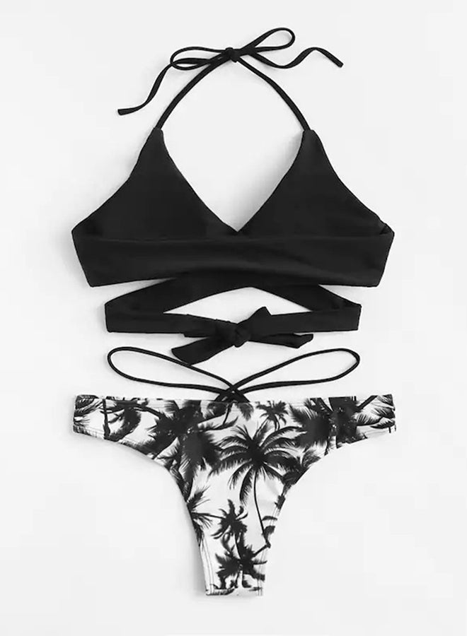 2-Piece Bikinis Floral Hollow Out Fashion Beach Swimwear Set Black - Image 4